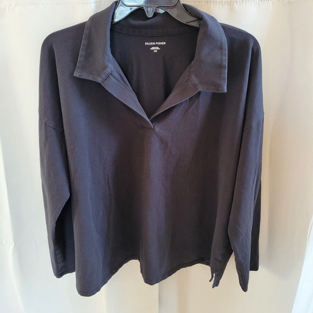 Eileen Fisher Organic Cotton Top Oversized Large Stretch Collar Modest 17448